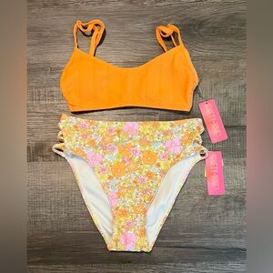 Women’s 2-Piece Orange Floral Bikini Set, Top and Bottom Size XS